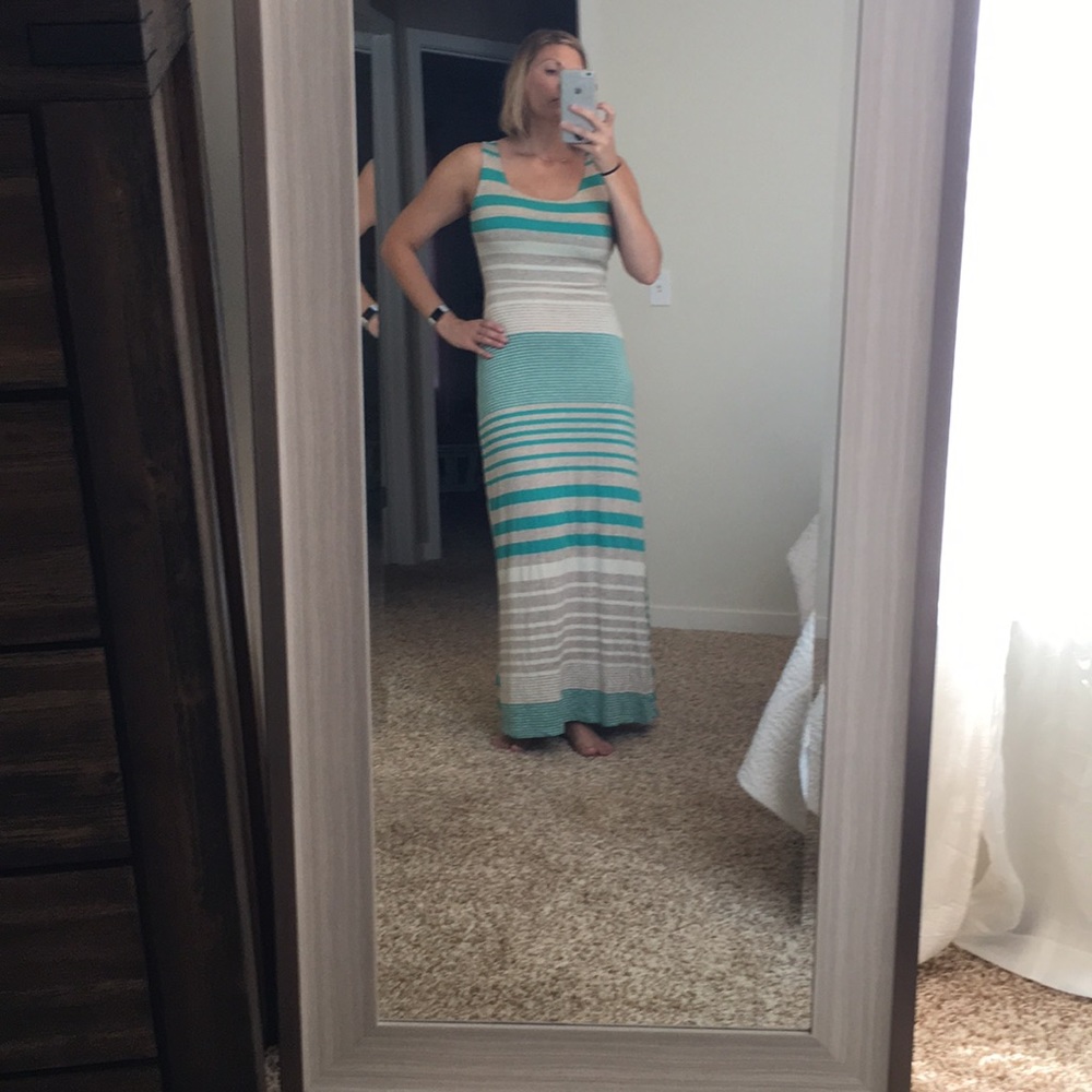 Teal and tan maxi dress